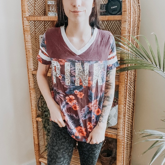 PINK Victoria's Secret Tops - Victoria’s Secret Pink Floral Sequence Tee